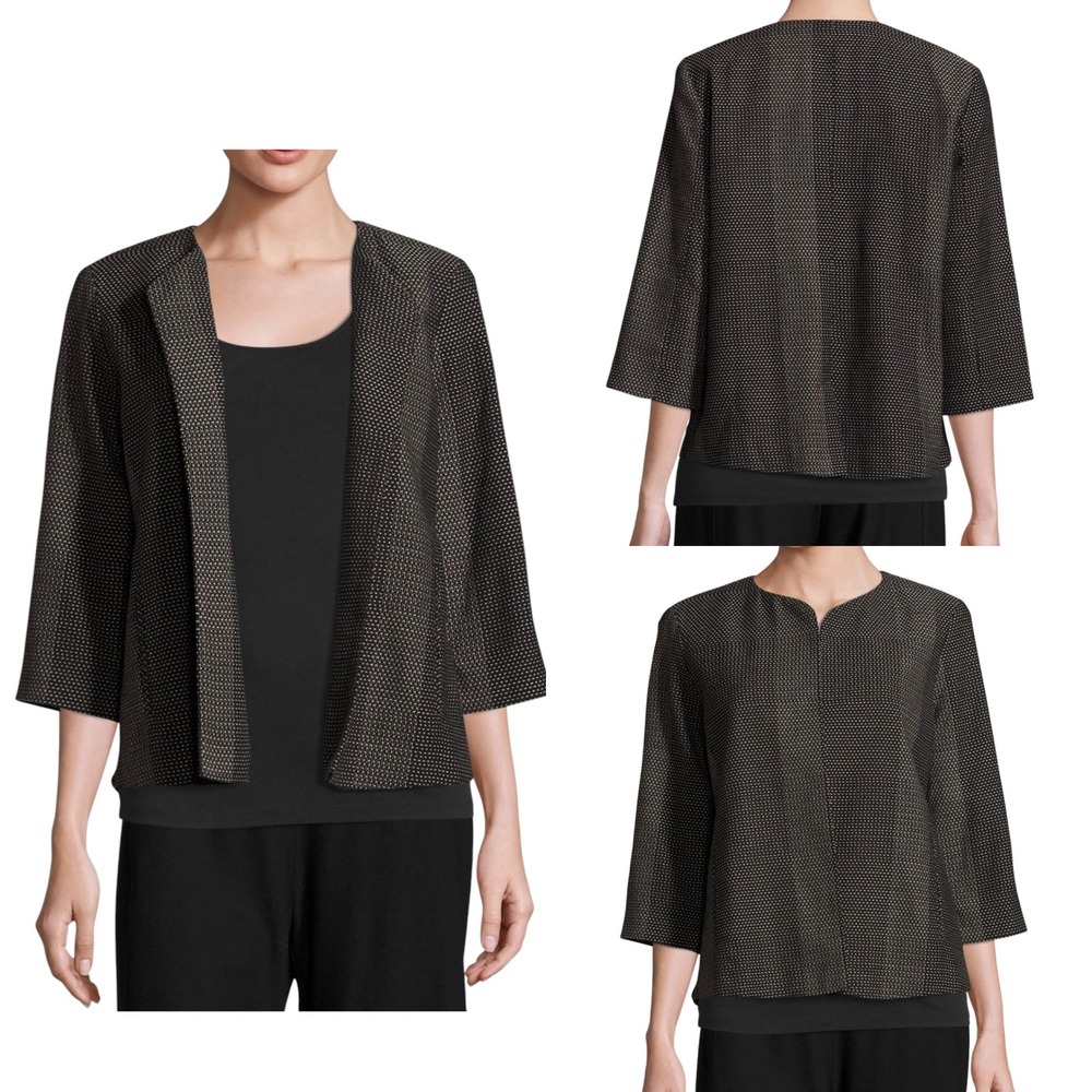 Eileen Fisher Blazer Womens L Kurume Dash Open Front Minimalist Lagenlook Pocket